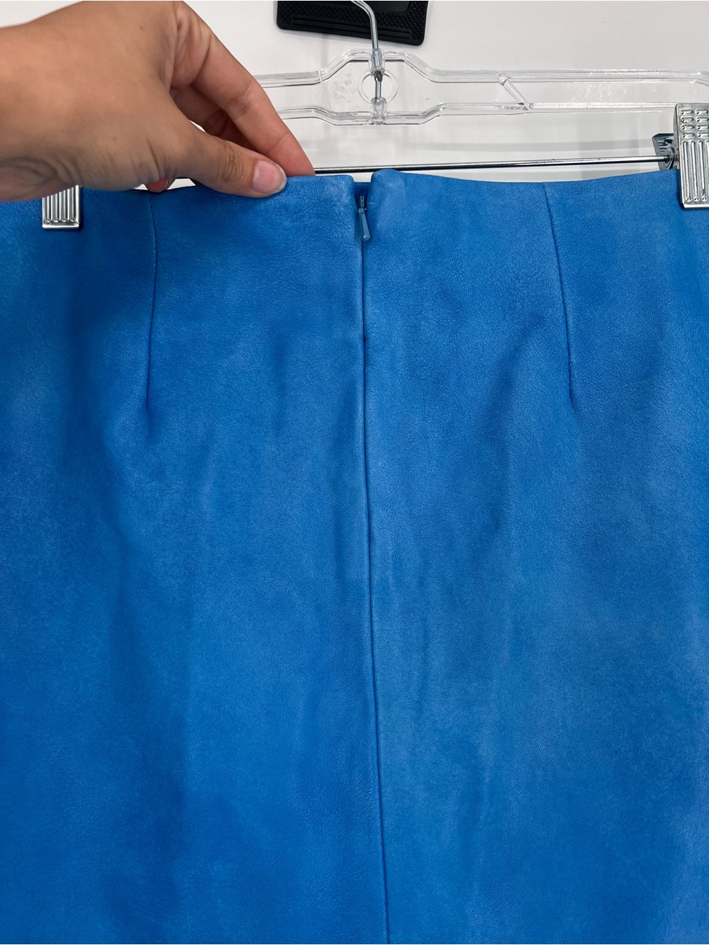 Lamarque 100% Lamb Leather Cornflower Blue Ruched Designer Ultra Mini Skirt 6 - Picture 6 of 8